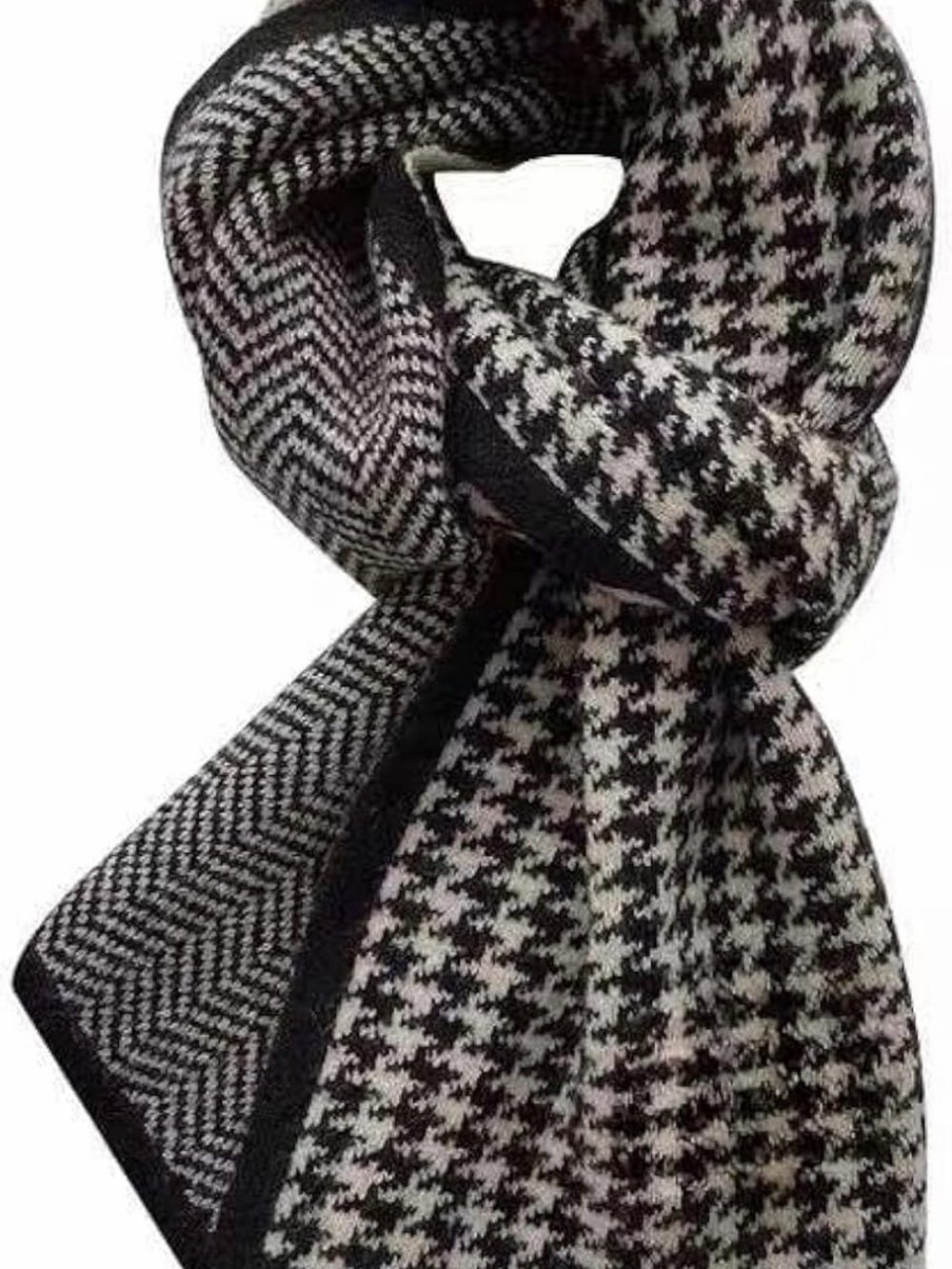 Black & White Houndstooth Wool-Blend Scarf